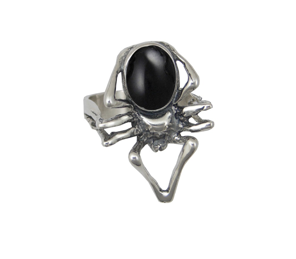 Sterling Silver Big Spider Ring With Black Onyx Size 9